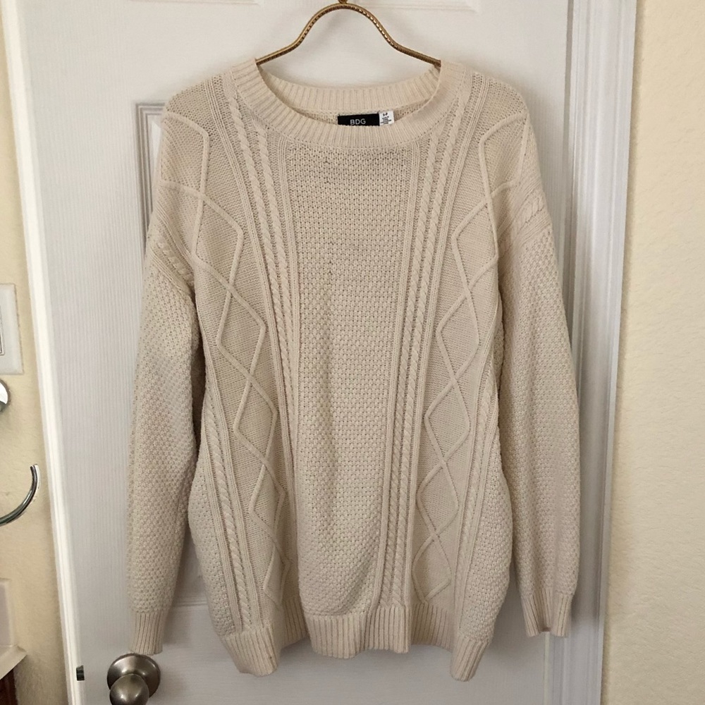 BDG Beige Knit Oversized Sweater Gray Patches M